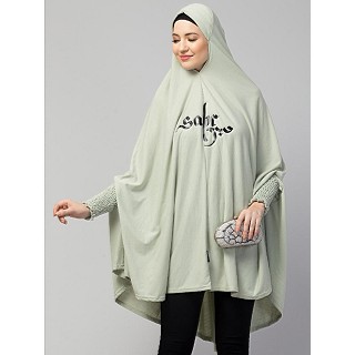 Calligraphy printed stretchable Jersey prayer Hijab - Sage Green